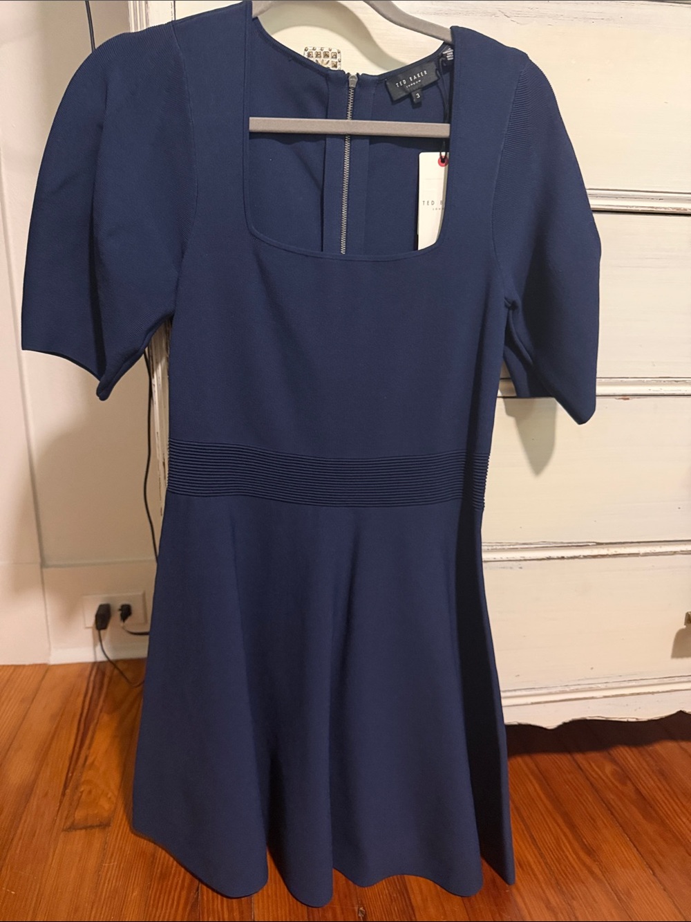 Ted Baker Navy Square-Neck Fit & Flare Mini Dress